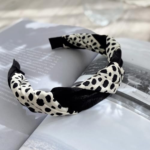 Braided Headband for Women-Vintage Fabric High Crown Headband with Non-Slip Teeth, Cute Boho Knotted Hair Band for Women & Teens (11-Black Dots, One Size) - color: 11-Black Dots