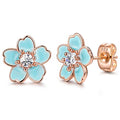 Pink Flower Earrings for Women, 925 Sterling Silver Stud Earrings, Cute Plumeria Earrings For Women, Cherry Blossom Hypoallergenic Stud - color: *Blue