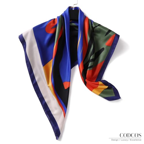 Women's Square Silk Like Head Scarf Large 35 inch Silk Feeling Hair Wrapping Satin Scarves for Sleeping Bandanas - color: A003-3 Twill Blue