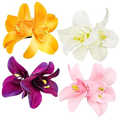 5Pcs Colorful Artificial Flower Hair Clip, Bohemian Flower Hairpin Hawaiian Hibiscus Plumeria Hairpin for Seaside Holiday, Bridal Hair Accessories Headwear, Clips and Barrettes, Hair Accessories