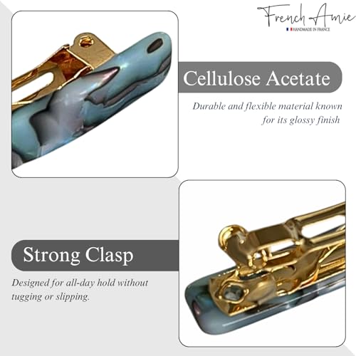 French Amie Small 2 1/4 Inches Celluloid Handmade Golden Brown, Tokyo, Onyx, Opera, Pearl Black, Ivory, Finish Automatic Hair Clip Hair Barrette (Gray Magma) - color: Gray Magma
