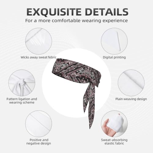 Sports Tie Headband Bandana Running Athletic Sweat Band Elastic Adjustable Sport Head Tie for Men Women Head Ties Ninja Tie Headbands Tennis Sweatbands Soccer Basketball Teams Running Head Band - color: black print