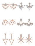 Tornito 6-12 Pairs Lotus Flower Earring Studs Chic CZ Earrings Jackets For Women Silver Rose Gold Tone - color: D:6 Pcs, Rose Gold Tone