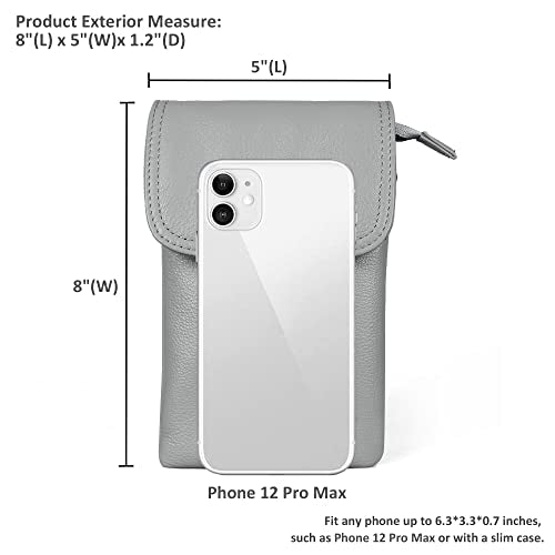 befen Genuine Leather Small Crossbody Bags for Women Cell Phone Bag Cross Body Purses,Silver Zipper - color: Light Gray