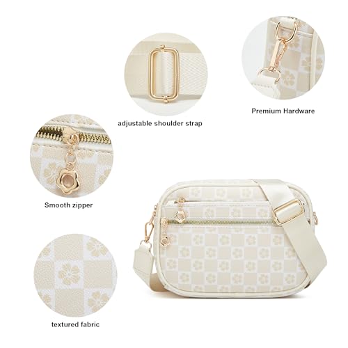 Crossbody Purse for Women Small Crossbody Bags Trendy Vegan Leather with Adjustable Shoulder Straps Gift for Mother Wife Mom - color: Checkered Beige Minimalism