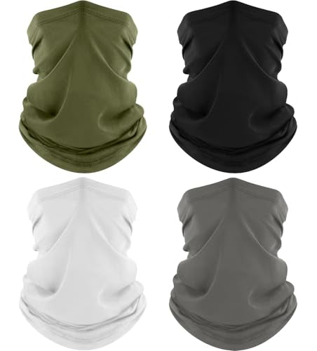ROXUN 4 Pack Neck Gaiter, Cooling Breathable Face Mask UV Protection Scarf Hiking Bandana for Men/Women - color: Black+gray+white+army Green
