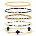 Gold Beaded Cross Bracelet for Women, 14K Plated Adjustable Stackable Dainty Bracelets, Non Tarnish Fashion Jewelry Set Gifts for Women Birthday Friendship - color: Colors-10