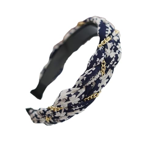 Braided Headband for Women-Vintage Fabric High Crown Headband with Non-Slip Teeth, Cute Boho Knotted Hair Band for Women & Teens (17-Blue&White, One Size) - color: 17-Blue&White