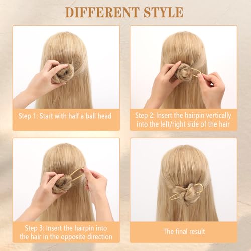 6 PCS Metal French Hair Pin for Women, Large Styling Pins for Thin Thick Hair, Hair Pin for Buns, French Twist Pin Wavy U Shaped - color: Metal
