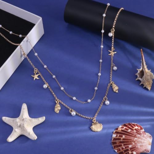 Gold Starfish Seashell Waist Chain Belt for Women Boho Mermaid Pearl Body Chain Summer Beach Vacation Bikini Jewelry Accessories - style: Pearl gold