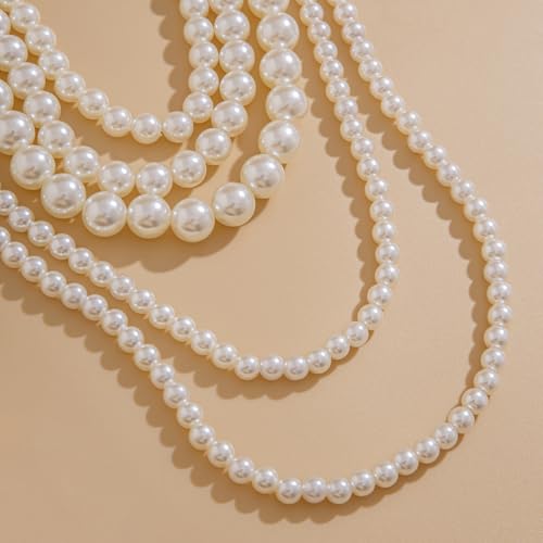 Layered Pearl Necklaces for Women Big Pearl Long Chain Necklace Dainty Faux Pearl Necklaces Statement Sweater Strand Chain Jewelry - style: 5Layer