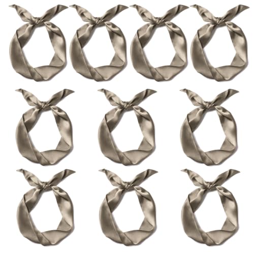 10 Pcs Long Thin Small Skinny Scarf Satin Neck Tie Ribbon Choker for Women Girls - color: Khaki