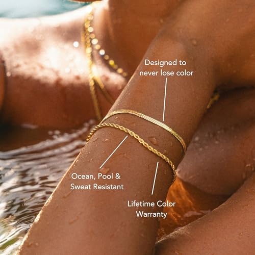 DEARMAY Sterling Silver Plated Bracelets Set for Women Waterproof, Non Tarnish Sterling Silver Link Chain Bracelets Pack Dainty, Fashion Jewelry Gifts for Everyday Comfortable - color: 6Pcs Gold Bracelet A
