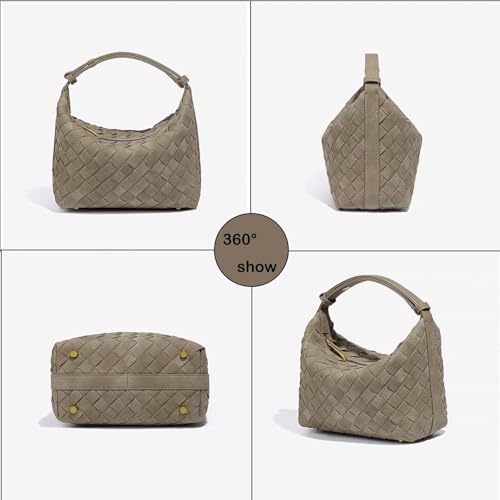 Woven Purse for Women Suede Leather Shoulder Bag Vegan Tote Bags Suede Hobo Top-Handle Handbag - color: Coffee