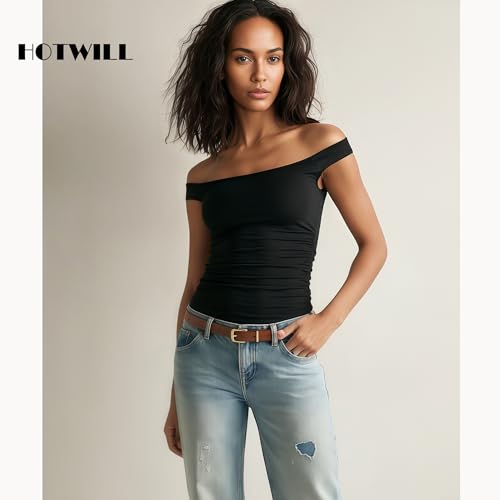 HOTWILL 4 Pack Women Skinny Belts for Jeans Dress Thin Waist Belt for Ladies - color: Gold Buckle D Black Beige Brown White, size: Small