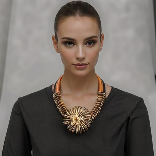 Ethnic Crystal Rhinestone Pendant Necklace Earrings Set Women Handmade Tribal Collar Choker Chunky Metal Bib Rope Chain African Statement Jewelry Set - color: NXR1418-black