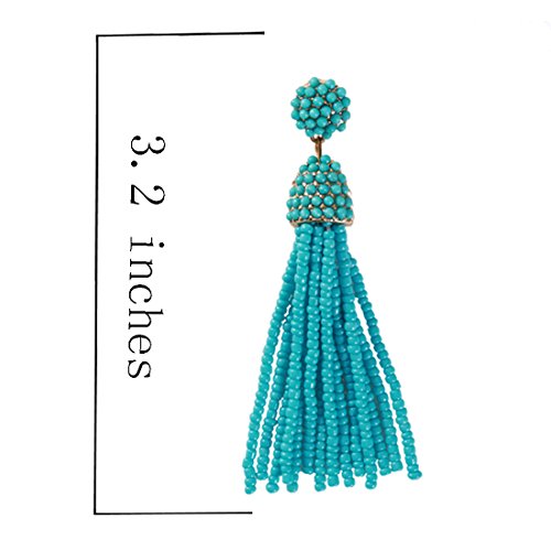NLCAC Women's Beaded tassel earrings Long Fringe Drop Earrings Dangle 6 Colors - color: turquoise