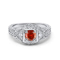 Blue Apple Co. Art Deco Ring Round Cubic Zirconia Leaf Filigree Design Split Shank Twisted Band Bridal Statement Wedding Engagement Rings For Women 925 Sterling Silver Gifts For Her - color: Simulated Garnet
