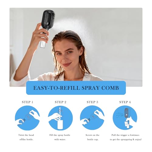 2-in-1 Manual Non-Electric Detangler Hair Brush with Built-In Mister Spray, Wet & Dry Detangling Brush for Curly, Wavy & Straight Hair, No-Tangle Anti-Frizz Brush，Reservoir 50ml.(Black) - color: Black