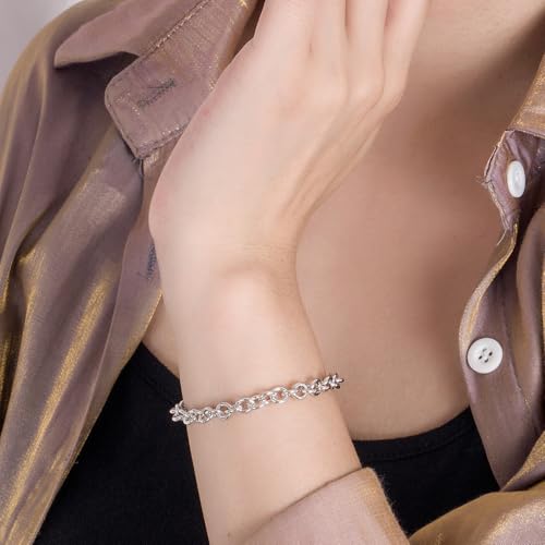 Dankadi 925 Sterling Silver Classic Round Cable Wire Link Bracelet Women Cuban Curb Oval Belcher Link Chain 5.9 to 9 in For Men 24k Gold Plated Cuff Jewelry Gift - color: 6MM Silver, size: 6.7inch