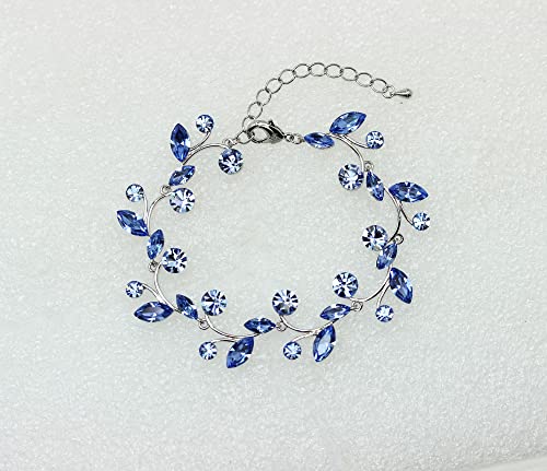 Faship Gorgeous Rhinestone Crystal Floral Necklace Earrings Set - color: Blue / Matching Bracelet