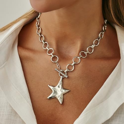 Chunky Necklace for Women Big Star Necklaces for Women Trendy Large Statement Necklace Thick Chain Bold Chunky Jewelry Star Accessories Boho - style: 2 - S