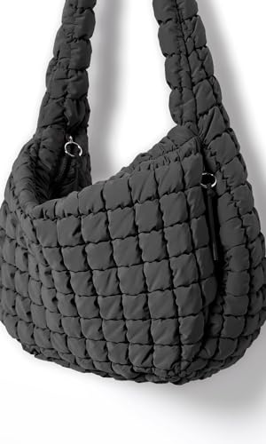 ODODOS Quilted Carryall Tote Bag for Women Crossbody Hobo Lightweight Padding Shoulder Bag - color: Charcoal