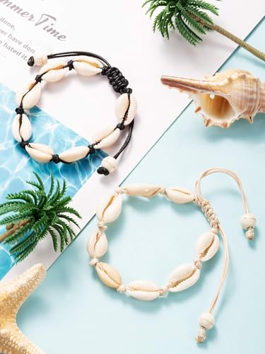 meekoo 2 Pieces Natural Shell Anklet Bracelet for Women Boho Adjustable Bead Handmade Hawaiian Beach Seashell Foot Jewelry(Style A)