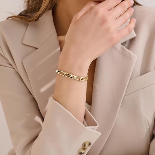 14K Gold Bracelets for Women & Men Trendy Dainty 7mm Figaro Bracelet for Men Hypoallergenic Gold Chain Bracelet for Women Jewelry Gifts - color: 14K Gold Figaro Bracelet-8
