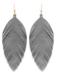 Large Genuine Soft Leather Handmade Fringe Feather Lightweight Tear Drop Dangle Color Earrings for Women Girls Fashion - color: GREY