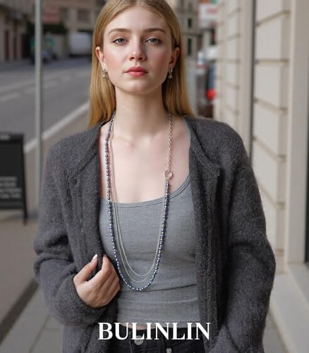 BULINLIN Layered Long Necklaces for Women Long Beaded Chain Necklace CostumeJewelry Mothers Day Gifts for Mom - color: 96-Blue