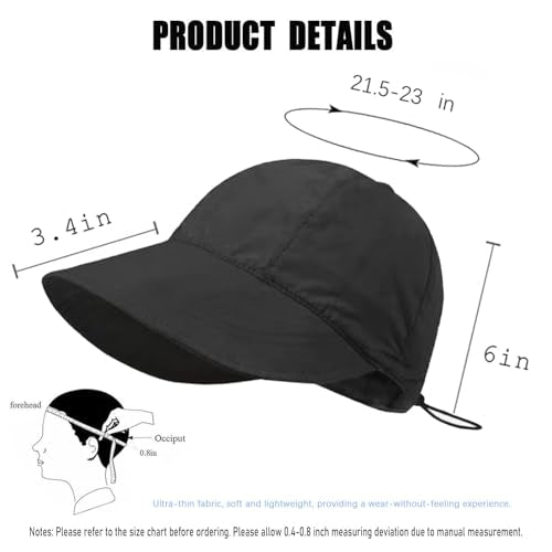 huablo UPF 50+ Womens Sun Hat Wide Brim Sun Hat UV Protection Hiking Fishing Hat Adjustable Head Circumference for Easy Carry - color: Black
