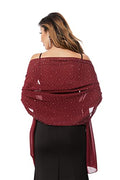 Shawls and Wraps for Evening Dresses Sheer Chiffon Women Elegant Soft Silky Sparkly Wedding Bridal Scarf - color: Burgundy C