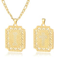 LETFLY Initial Necklaces for Women Men, 18K Gold Plated Letter Cross Pendant Necklace Alphabets A-Z Figaro Chain Jewelry Gifts - color: Square, style: Letter I