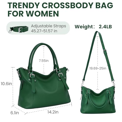HESHE Genuine Leather Purses and Handbags for Women Tote Shoulder Bag Satchel Purse Top Handle Bags Hobo Crossbody Purse - color: Green, size: Large