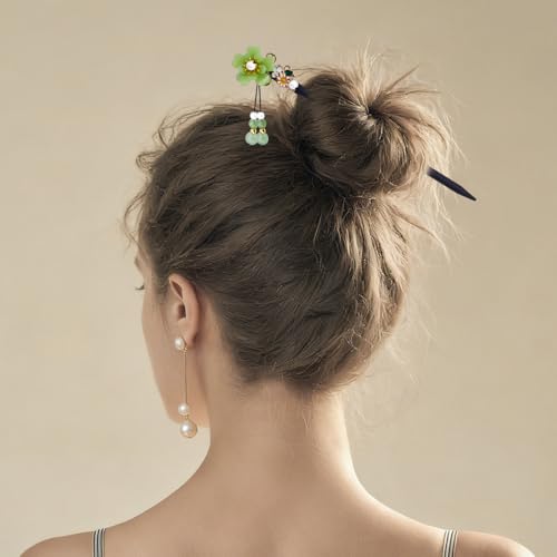 5PACK Japanese & Chinese Wooden Hair Sticks Elegant Flower Hair Chopsticks, Japanese Hair Pin for Bun, Updo & Traditional Hairstyles - color: Green
