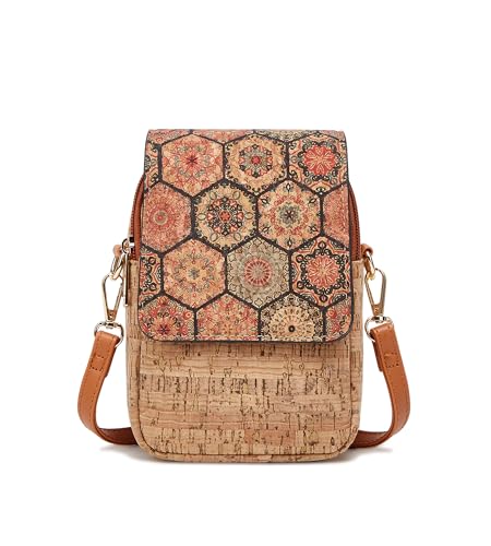 myfriday Vintage Crossbody Phone Bag for Women, Small PU Leather Shoulder Purse and Handbag - color: B-earthy Hexagon