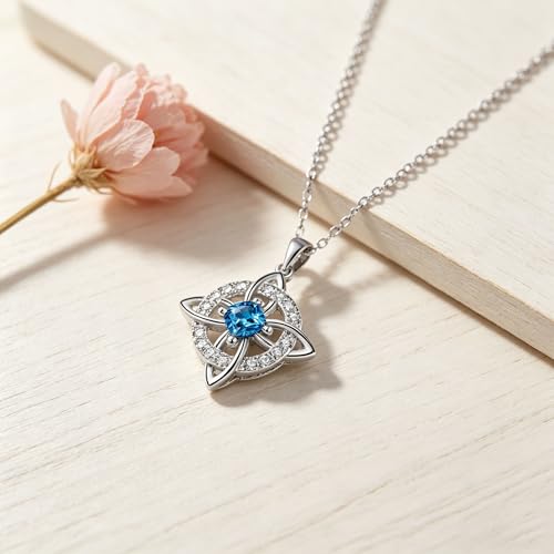 Mystical Birthstone Witches Knot Necklace – Natural Crystal Celtic Pendant, Wiccan Pagan Jewelry Gift for Women - color: December