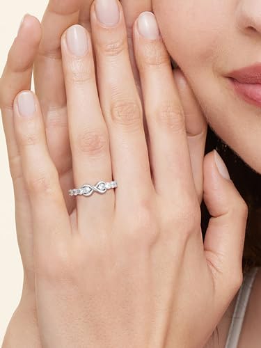 Custom4U Personalized Mothers Ring with 1-5 Birthstones Names Engraved 925 Sterling Silver/14K White Gold Plated Birthstone Rings for Women Promise Ring Birthday Jewelry Gifts for Mom Grandmother Wife - color: Half-eternity Infinity Ring (No Custom)