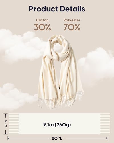 maamgic Women's Winter Scarf Soft Warm Scarf for Women Cozy Shawl Wraps for Women Lightweight Pashmina Style Wrap - color: Solid Ivory