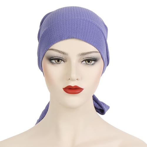 YYAOJHAO Pre Tied Bandanas Headscarf for Women - Solid Wave Chemotherapy Caps Headwrap Chemo Turban Headwear Hats - color: Light Purple