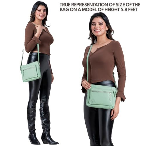 Leather Crossbody Bags for Women Small Soft Genuine Pebbled Sling Shoulder Handbag Crossover Purse with Full Adjustable Strap (Mint Nappa) - color: Mint Nappa