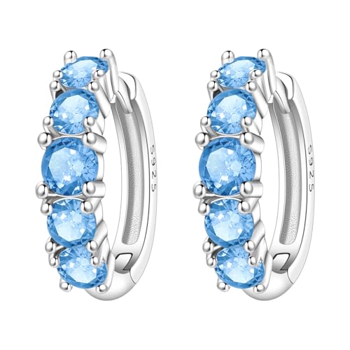 Earrings for Women 925 Sterling Silver Hoop Earring Colorful Cute Fashion Hoop Earrings Graduation Birthday Jewelry Gifts for Women - color: Rhinestone Earrings - Light Blue