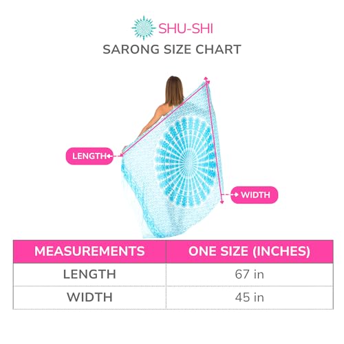 SHU-SHI Sarong Wraps for Women Long Beach Cover ups Pareo Bathing Suit Wrap Skirt Mandala Sarongs Coverup - color: Turquoise/White