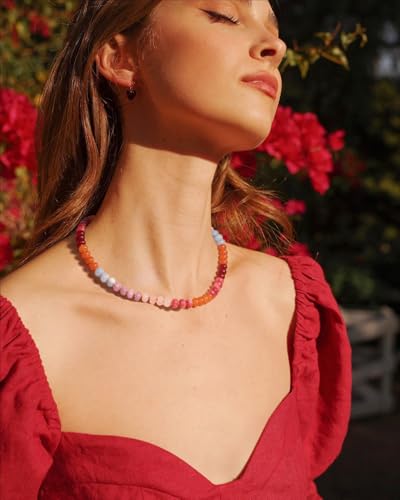 CANEVINKA Bohemian Beaded Choker Necklace 18K Gold Plated Bead Pendant Necklace Vintage Handmade Jewelry for Women - style: Red Rainbow