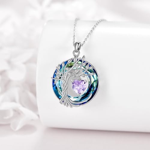 POPLYKE Mothers Day Gifts for Mom Her Wife Tree of Life Necklace 925 Sterling Silver Birthstone Pendant with Crystal Anniversary Birthday Wedding Jewelry for Women - color: 06-Jun-Alexandrite, style: White Gold Plated-Blue Crystal