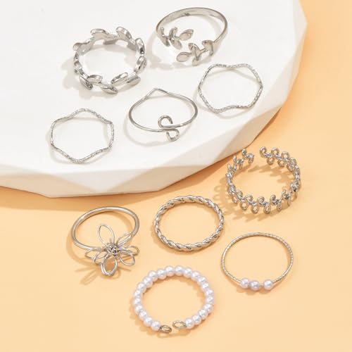 Gold Stackable Rings Set Moon Star Design Adjustable Rings for Everyday Wear Mid FingerPinky Ring Trendy Jewelry Gifts - color: H1
