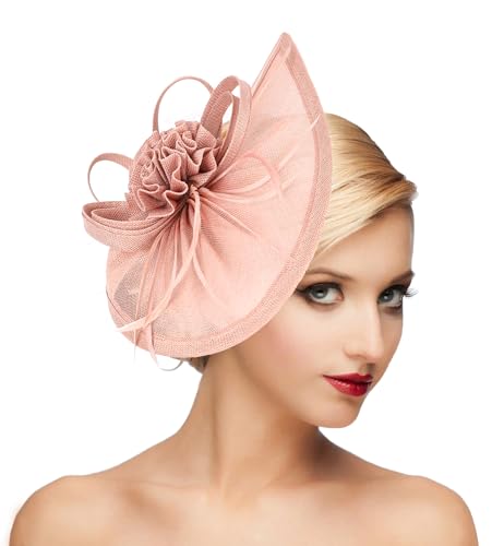 dressfan Fascinator Hat Headpiece Womens Vintage 20s 50s Headband for Derby/Wedding/Cocktail/Wedding/Tea Party - color: Pink
