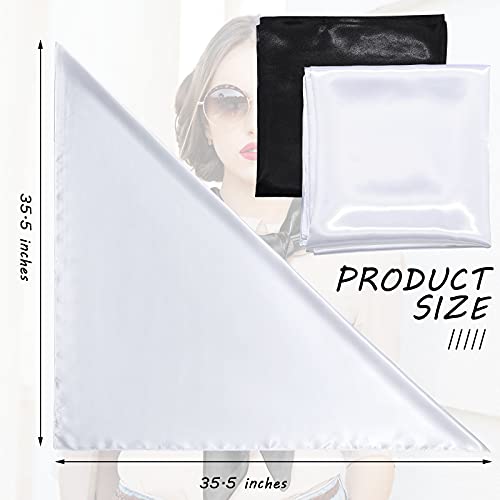 SATINIOR 35 Inch Silky Head Scarf 2 Pcs Large Square Neck Scarf Sleeping Hair Wrapping Satin Bandana for Women - color: Black, White, style: Classic