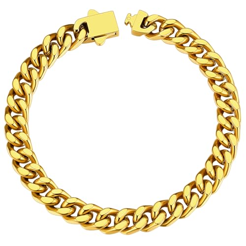 ChainsHouse Stainless Steel Cuban Link Bracelet for Men, 5mm/7mm/9mm/12mm Width, 7.5"/8.3"/9" Length, Black/18K Gold Plated Chain Wrist Bracelets for Men, with Gift Box - color: c. 7mm width-gold, size: 9.0 Inches